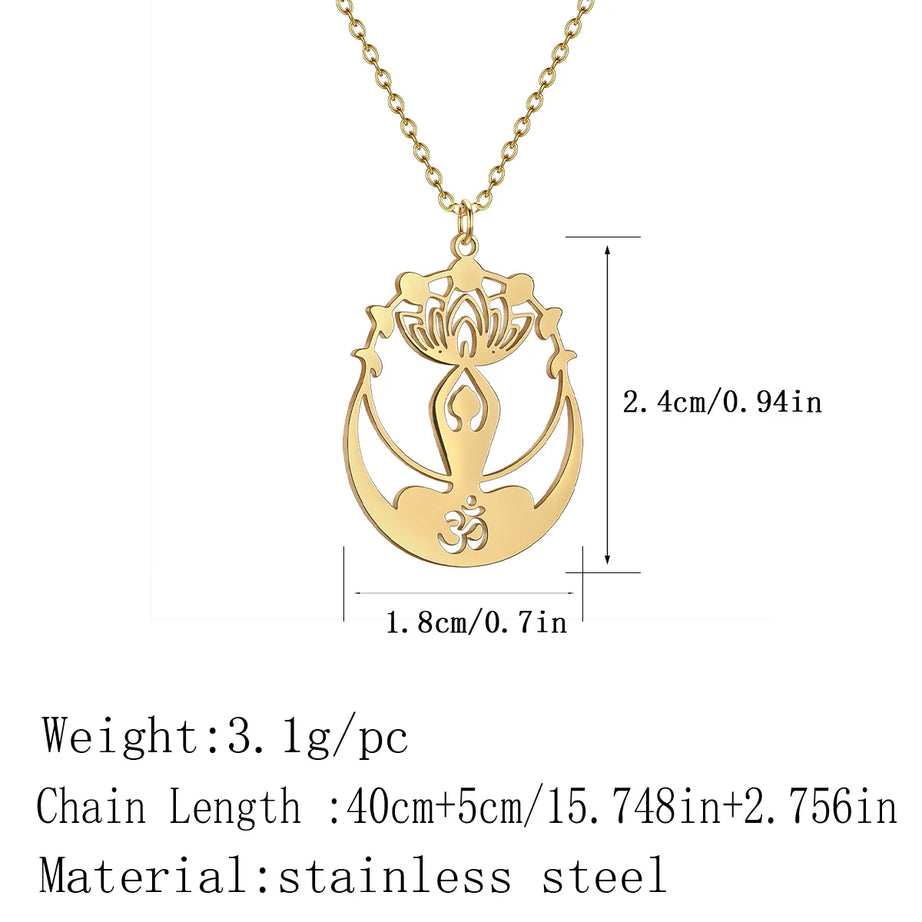 Om Buddha Lotus & Crescent Moon Amulet Necklace, Sacred Yogic Talisman