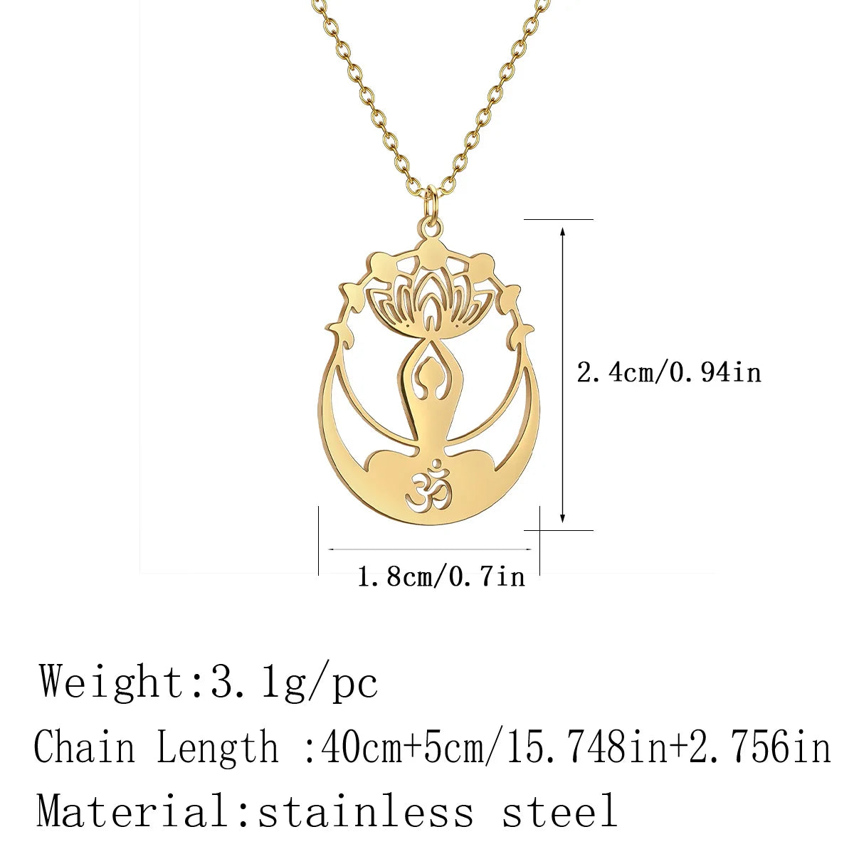 Kinitial Buddhism Yoga Lotus Flower Pendant Necklace For Women Stainless Steel OM Buddha Crescent Moon Amulet Protector Jewelry