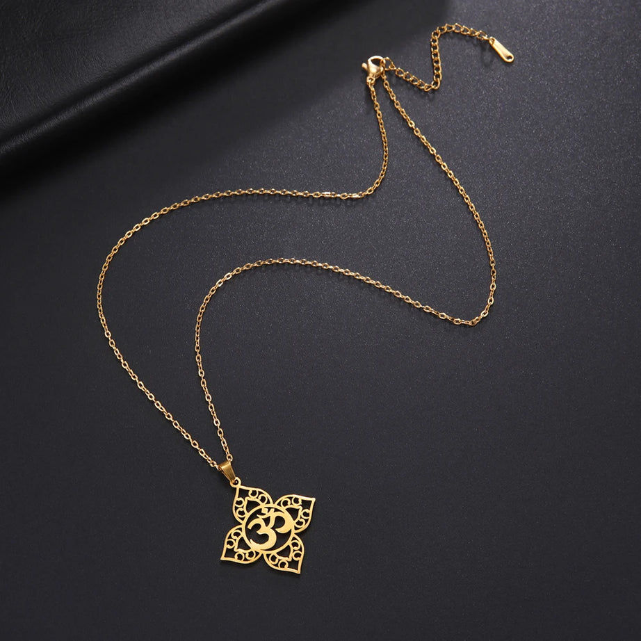 Lotus Mandala OM Symbol Spiritual Amulet Necklace