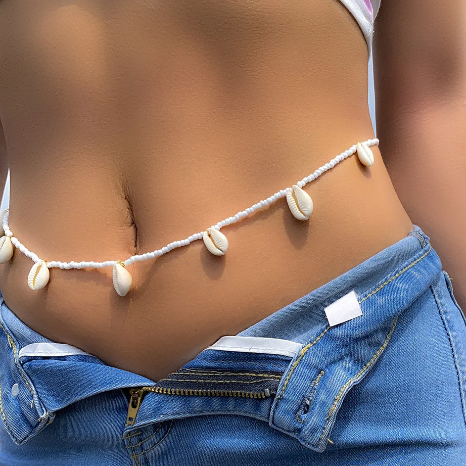 European American Sexy Handmade Colour Beads Shell Waist Belly Belt Chain Irregular Natural Stone Belly Chains Boho Body Jewelry - Charlie Dolly