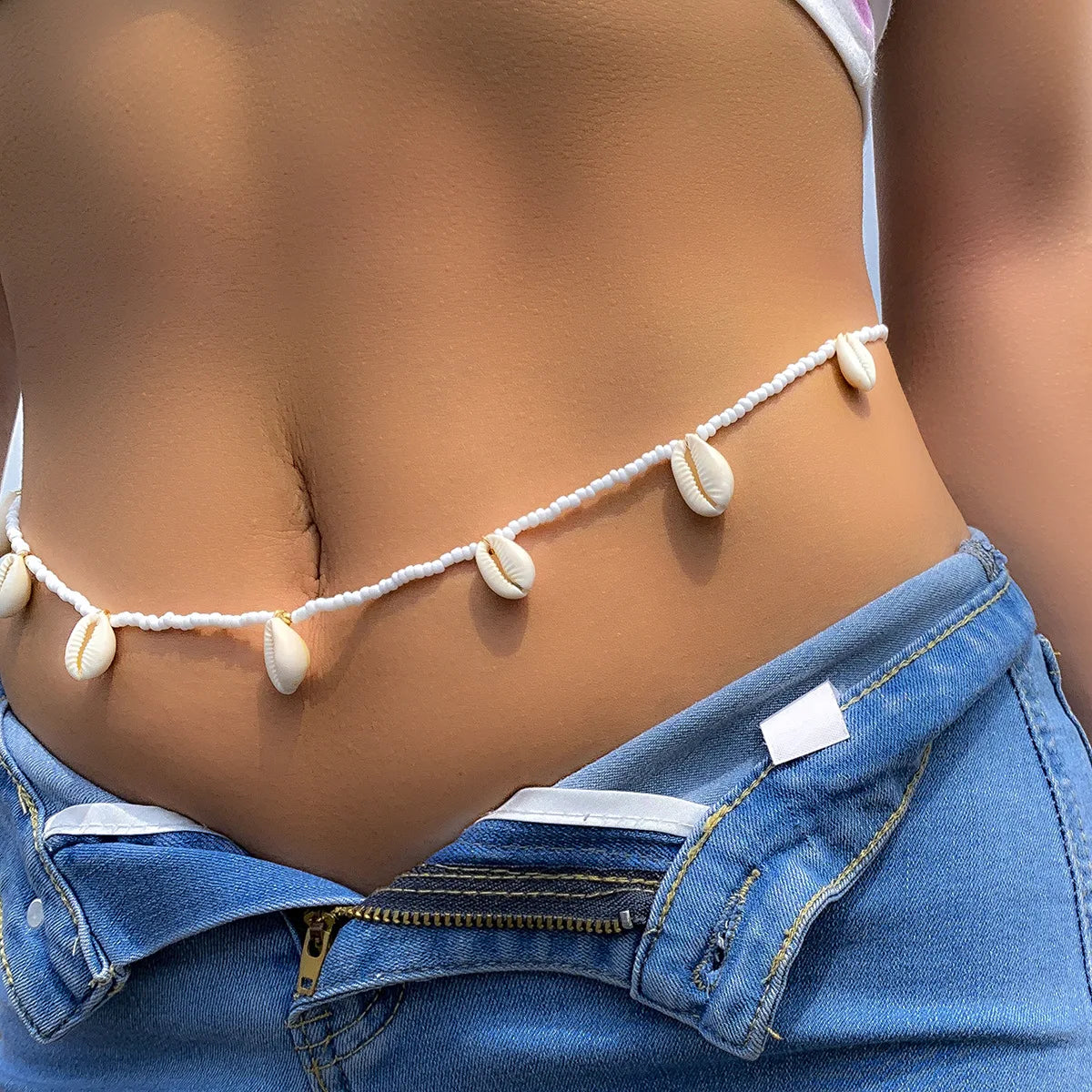 European American Sexy Handmade Colour Beads Shell Waist Belly Belt Chain Irregular Natural Stone Belly Chains Boho Body Jewelry