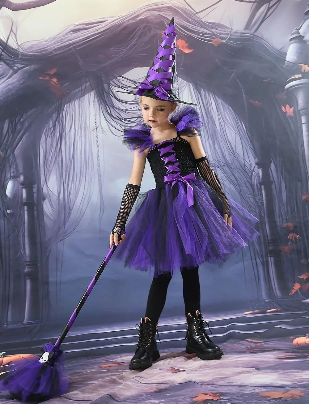 Halloween New Witch Dress Cosplay Costume Dress for Girl Carnival Party Dress Hat Broom Fancy Clothes Suit - Charlie Dolly