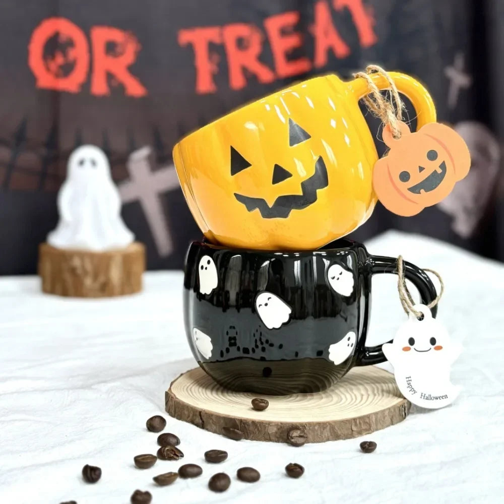 1pc 360ml Halloween Ceramic Mugs Pumpkin Ghost Ceramic Water Cup Novelty Milk Tea Mug Coffee Cup Halloween Decoration Gifts - Charlie Dolly