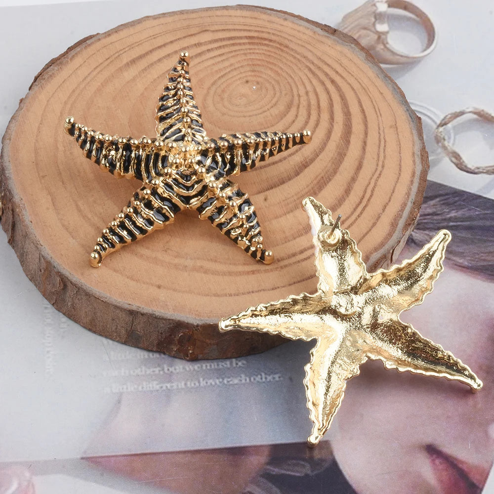 2026 New Trend Pink Black Blue White Enamel Drip Oil Starfish Earrings Women Boho Ethnic Retro Statement Big Earrings Jewelry