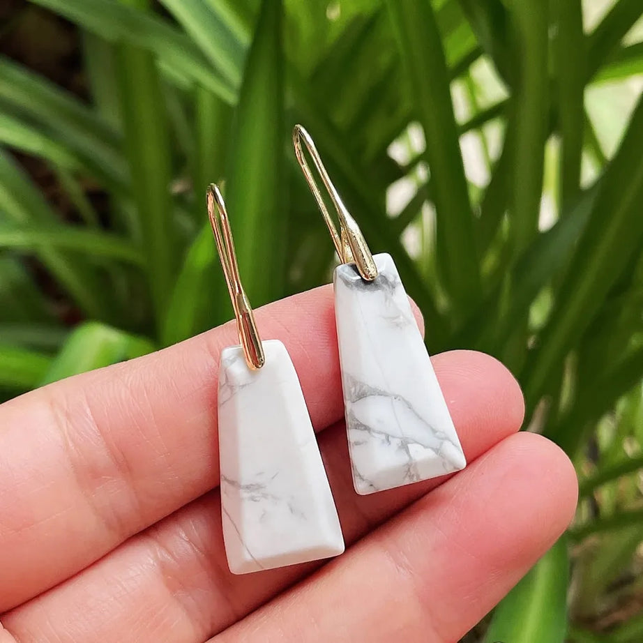 Natural Crystal Geometric Drop Earrings, Amethyst Rose Quartz Healing Tassel Jewelry