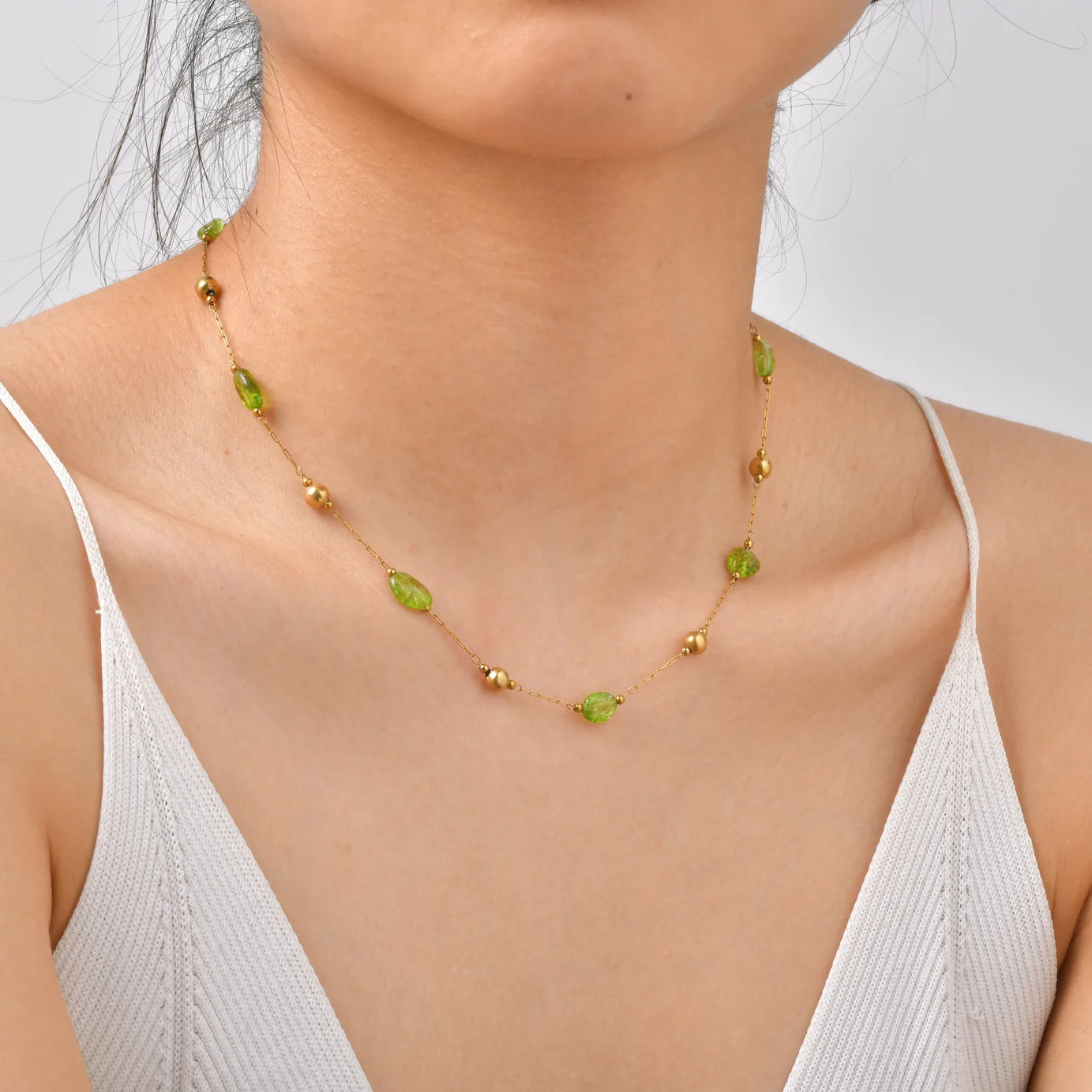 Vnox Stainless Steel Natural Green Stones Spacer Bead Thin Chain Bracelet Summer Boho Seaside Vacation Choker Bracelet Jewelry - Charlie Dolly