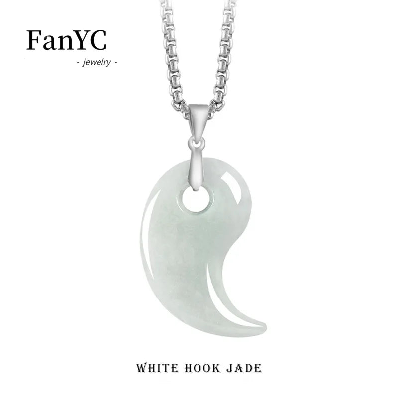 Natural Burmese Jadeite Magatama Pendant with Exquisite Carving Stylish Minimalist Necklace for Men and Women Perfect Gifts