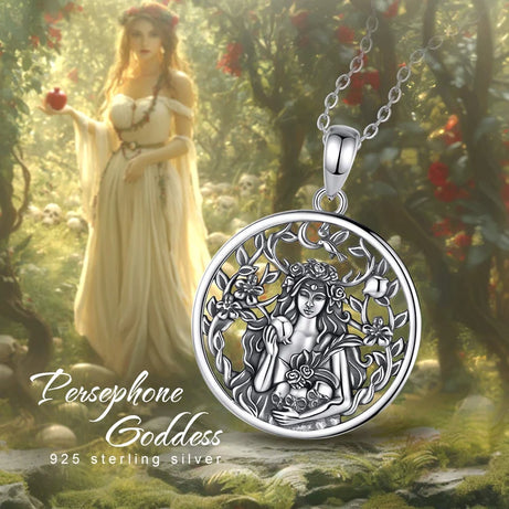 Persephone Pomegranate Skull Necklace, S925 Sterling Silver