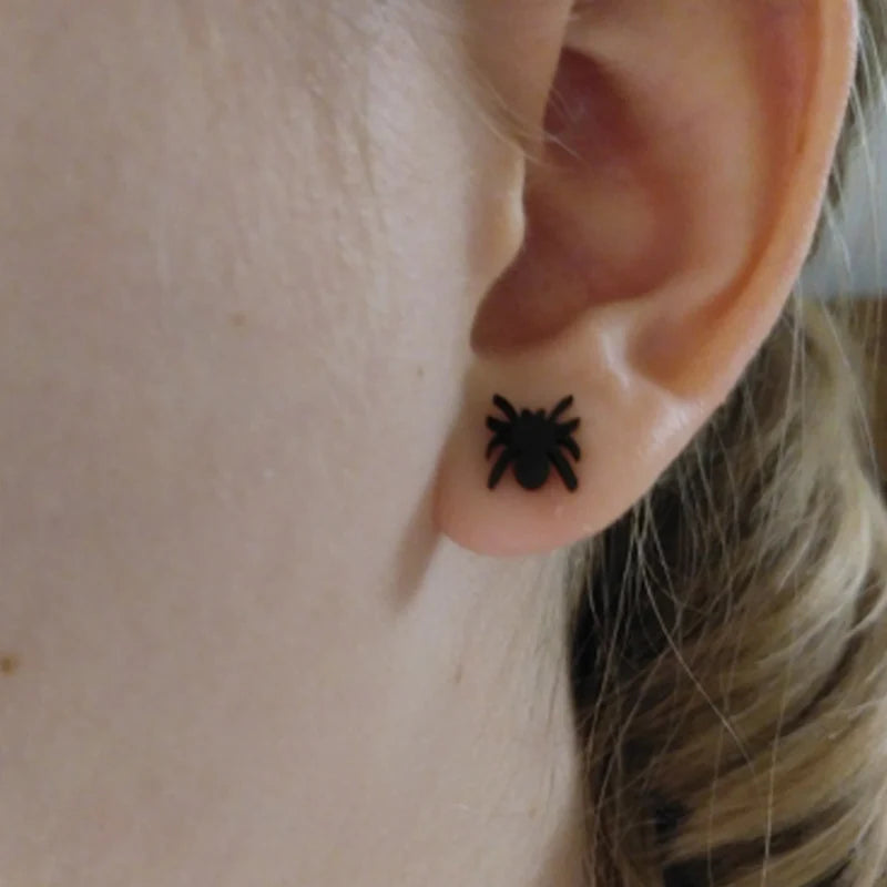 Punk Black Spider Stainless Steel Stud Earrings for Women Men Personality Spider Web Earings Halloween Piercing Jewelry 2024 - Charlie Dolly