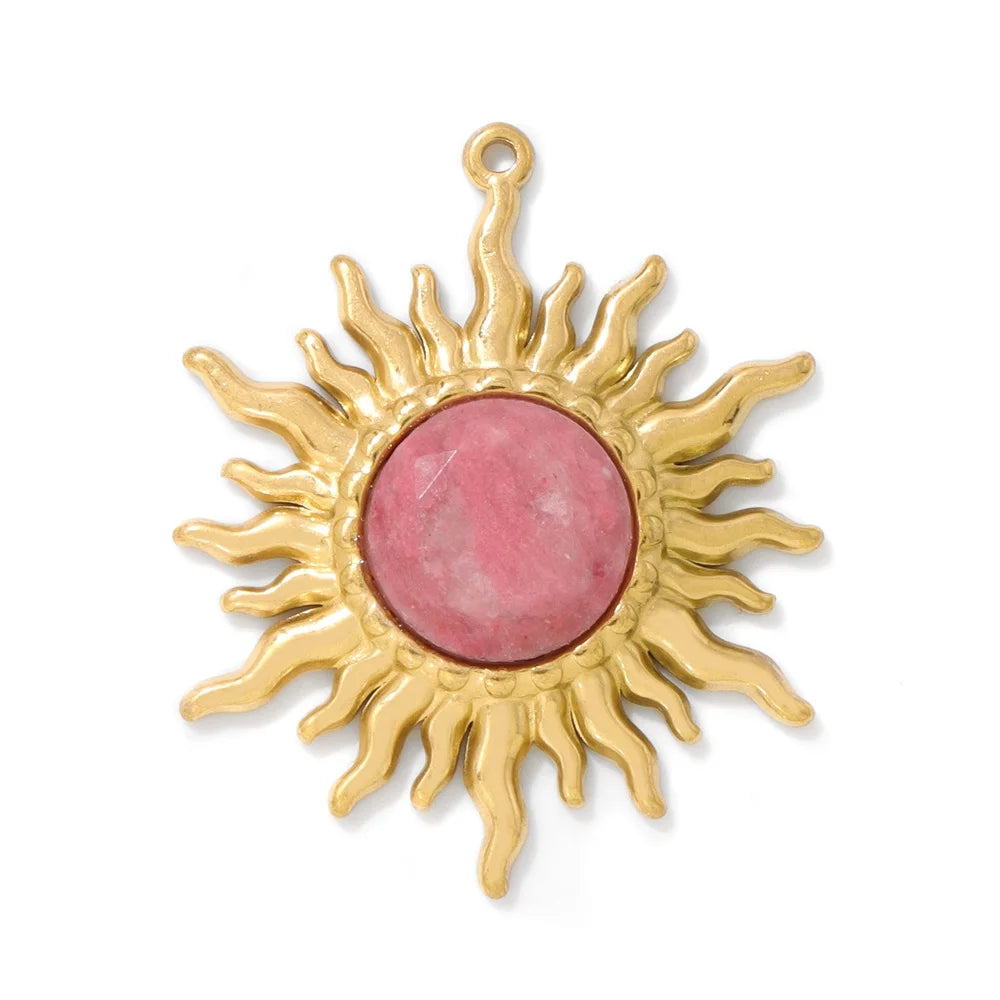 2pcs 25x30mm Gold Color Sun Shape Natural Stone Pendant Inlaid with Lapis Lazuli Gem Charm for Jewelry Making Necklace Earring