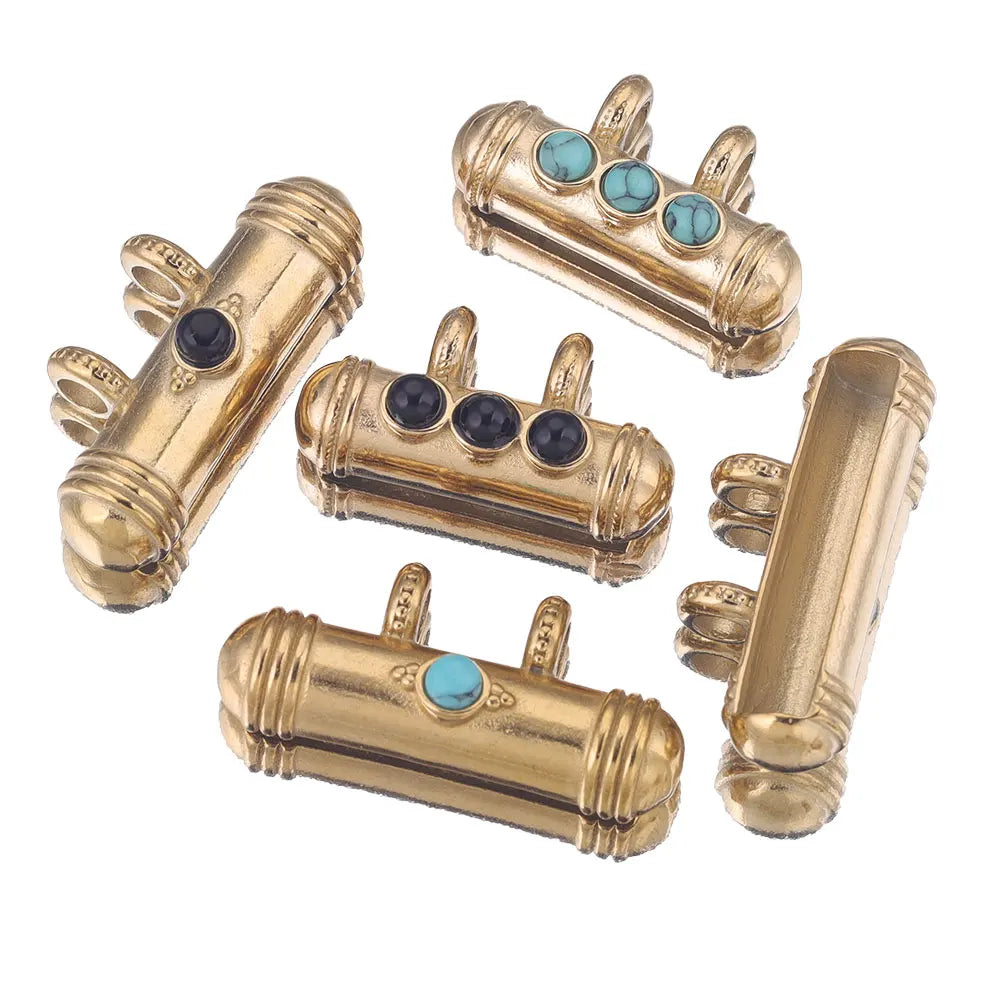 2pcs Stainless Steel Natural Stone Boho Plated Gold Tube Beads Charms Pendant DIY Bracelet Necklace Jewelry Making Metal - Charlie Dolly