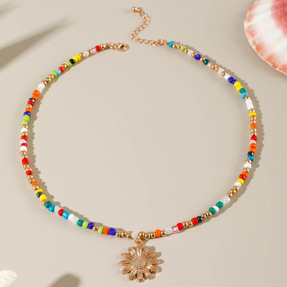 Tocona Boho Starfish Shell Flower and Pearl Pendant Necklace