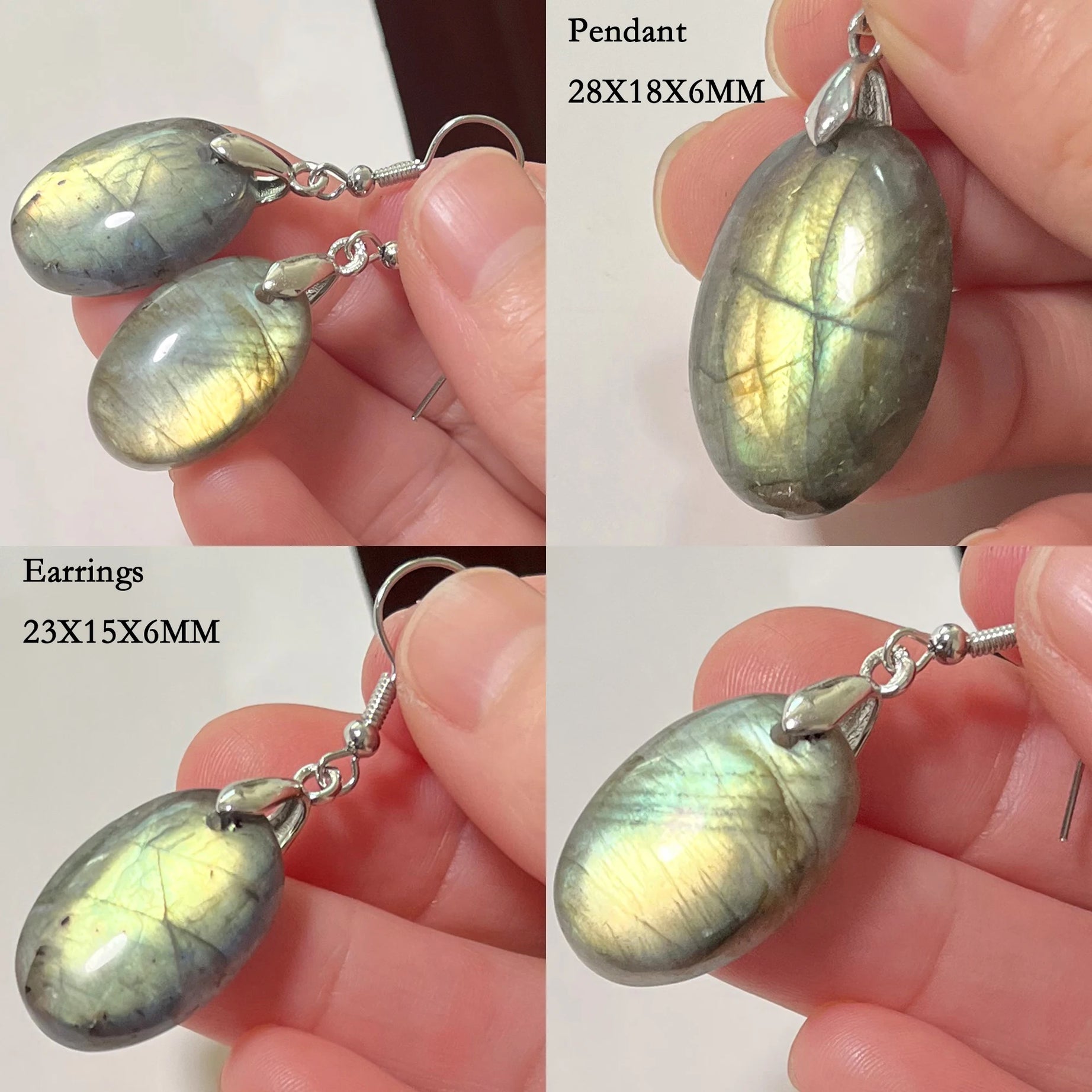 Blue Labradorite Pendant & Earrings Set, Raw Natural Stone Unisex Boho Jewelry
