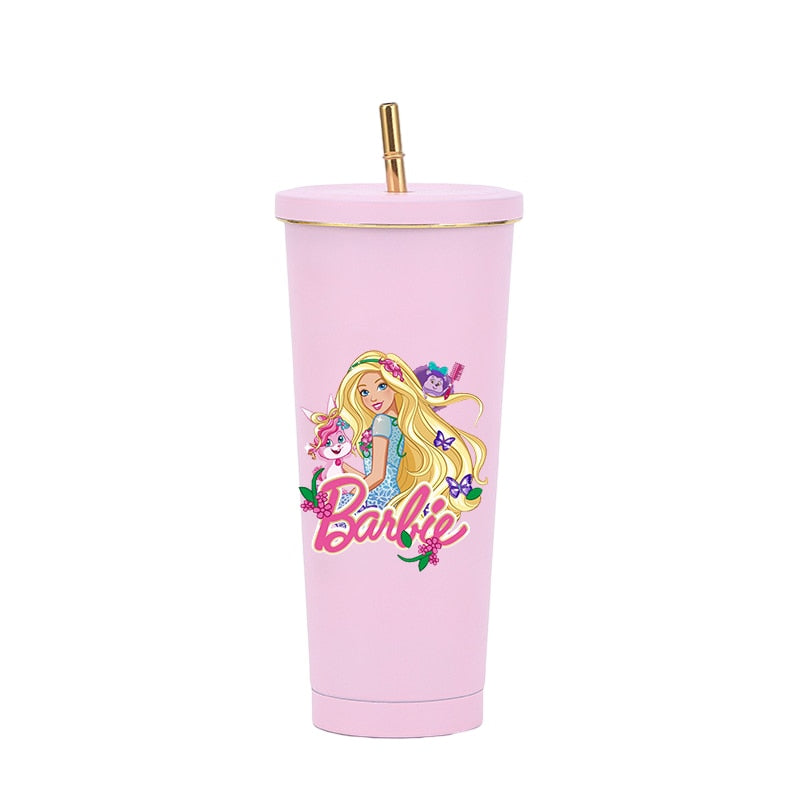 New 500/750Ml Kawaii Barbie Stainless Steel Straw Cup Anime Portable Large Capacity Insulation Cold Coffee Mug Water Bottle Gift - Charlie Dolly