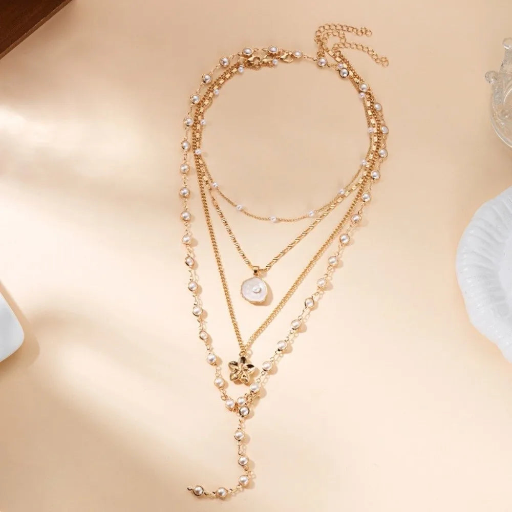 Pearl Flower Pendant Tassel Choker Necklace Jewelry