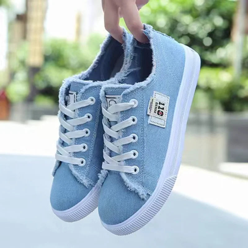2023 New Spring Summer Women Canvas Shoes flat sneakers women casual shoes low upper lace up white shoes - Charlie Dolly