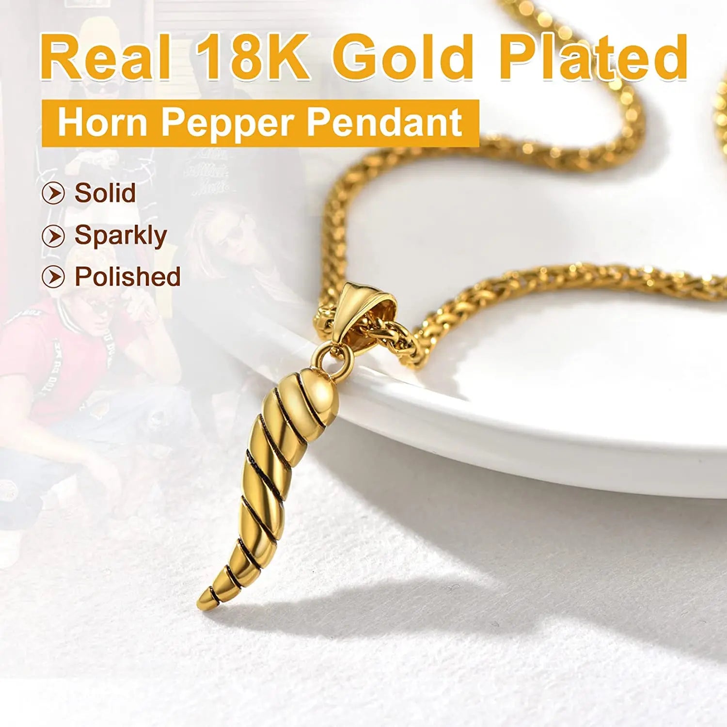 U7 Italian Horn Necklace Amulet Protection Charm Pepper Pendant Chili Cornicello for Men Women - Charlie Dolly