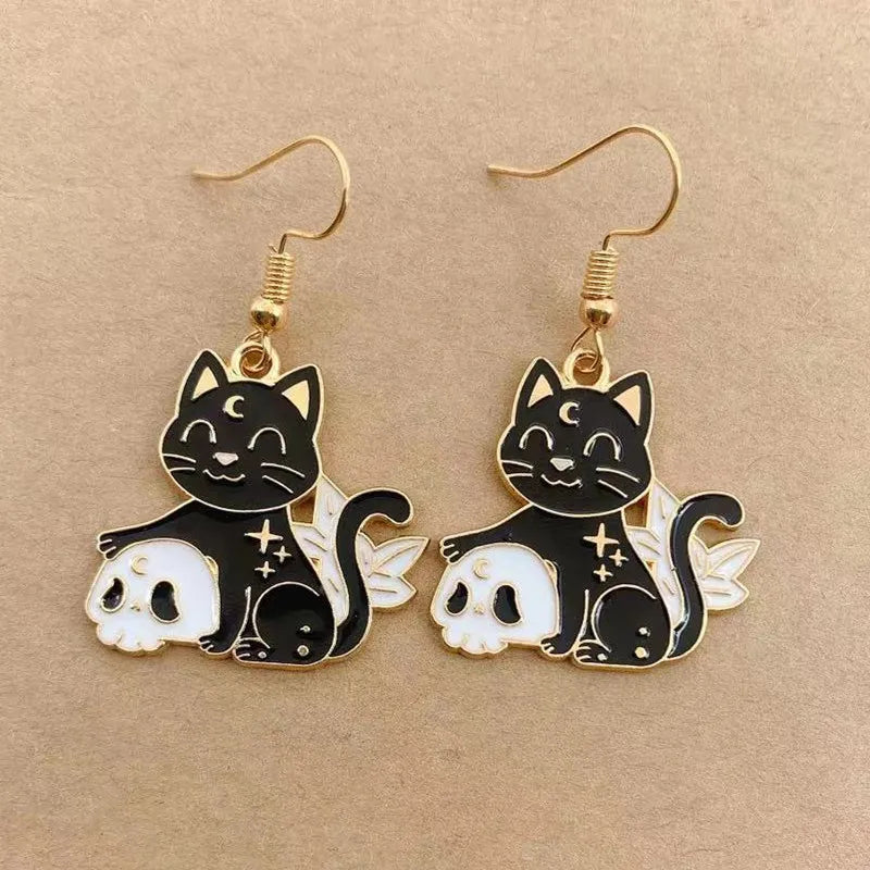 Earrings for Women Girls Drop Dangle Teens Charm Gift Party Simple Punk Cool Halloween Skull Cross Horror Skeleton Death Bat - Charlie Dolly