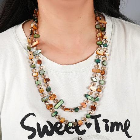 Artistic Multi Color Shell Extra Long Layered Necklace