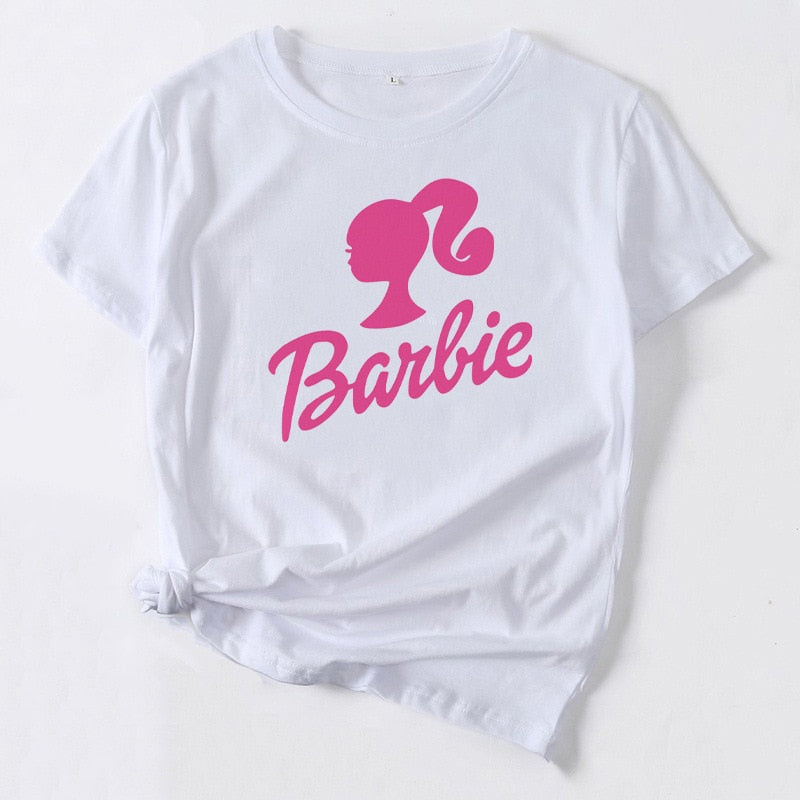 Kawaii Barbie Short Sleeve Summer Anime Cartoon Boys Girls Soft Round Neck T Shirts Oversized Fashion Y2K White Tees Tops Gifts - Charlie Dolly