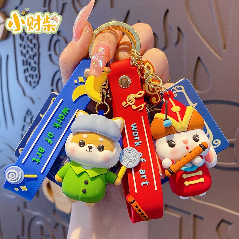 Cartoon Rich Shiba Inu Famous Painting Keychain Cute Lucky Rabbit Shiba Inu Doll Keyring Women Couple Bag Pendant Key Chains - Charlie Dolly