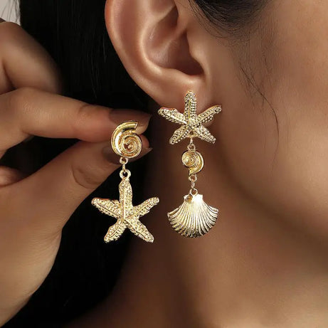 Pearl, Conch and Starfish Cute Boho Earrings