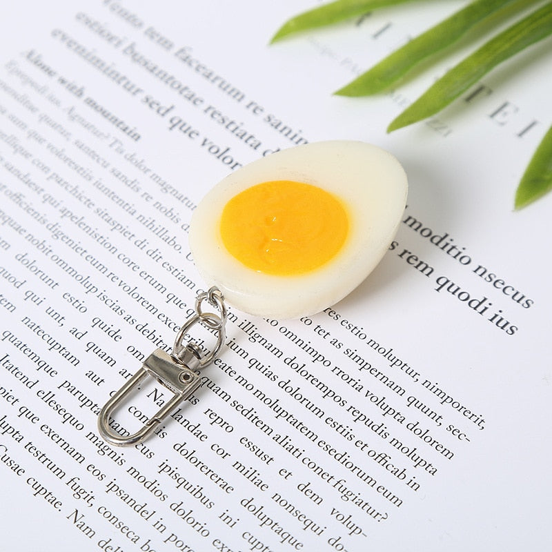 Funny Simulation Egg Food Keychain Keyring For Women Men Gift Creative Boiled Egg Car Key Airpods Box Bag Charms Trinket Jewelry