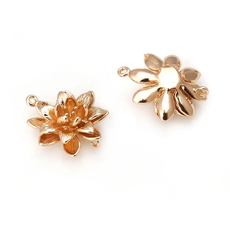 18K Gold Color Brass Lotus Flower Charms Pendants High Quality Diy Necklace Earrings Jewelry Making Accessories