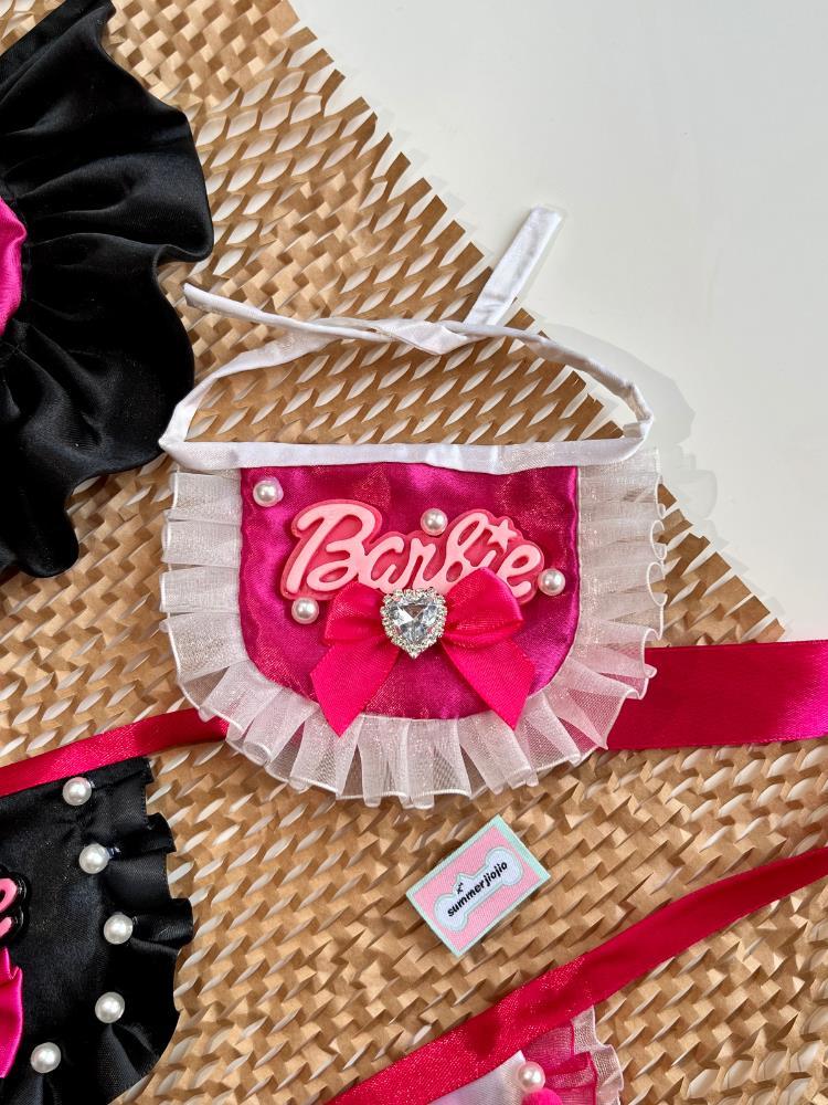 Kawaii Barbie Doll Pet Bib Collar Pink Lace Cat Puppy Original Handmade Bow Birthday Bibs Decorations Clothes Accessory Gifts