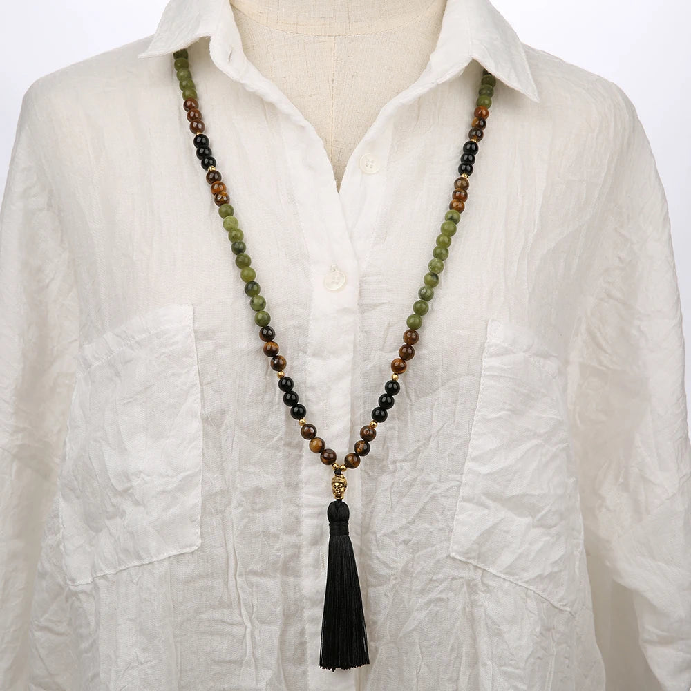 Tiger Eye Black Onyx 108 Mala Necklace Jewelry
