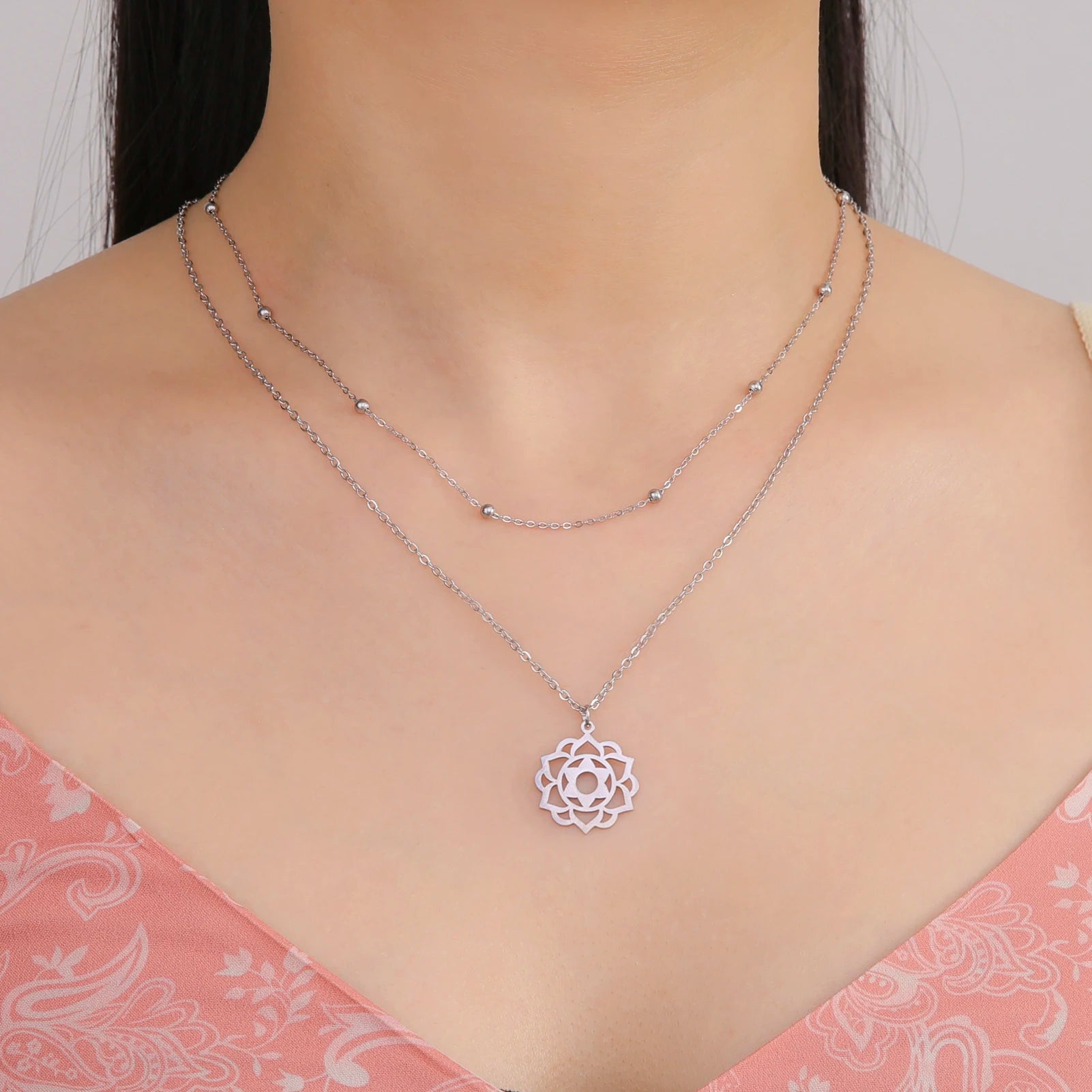 LIKGREAT Yoga Lotus Necklaces Stainless Steel Flower of Life Pendant Women Mandala Healing Buddha Spiritual Chakra Jewelry