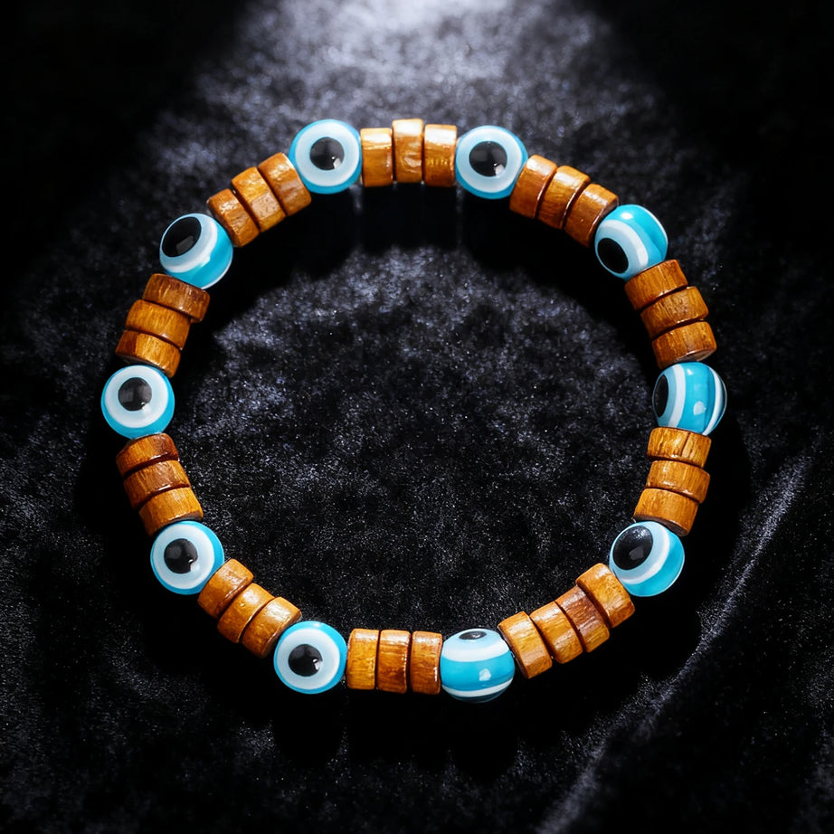 Natural Stone & Wood Bead Boho Protection Bracelet, Handmade Grounding Talisman