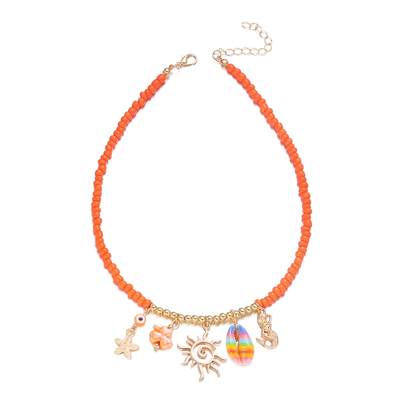 Coral, Starfish and Rice Bead Sun Boho Necklace, Earring or Ring