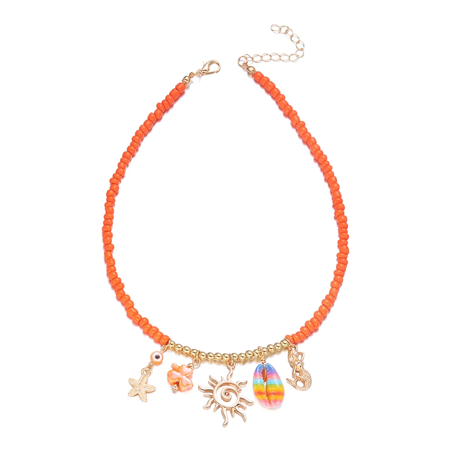 Coral Shell Starfish Sun Rice Bead Pendant Necklace for Women Boho Choker Chain Creative Jewelry Fashion Beach Vacation Gift