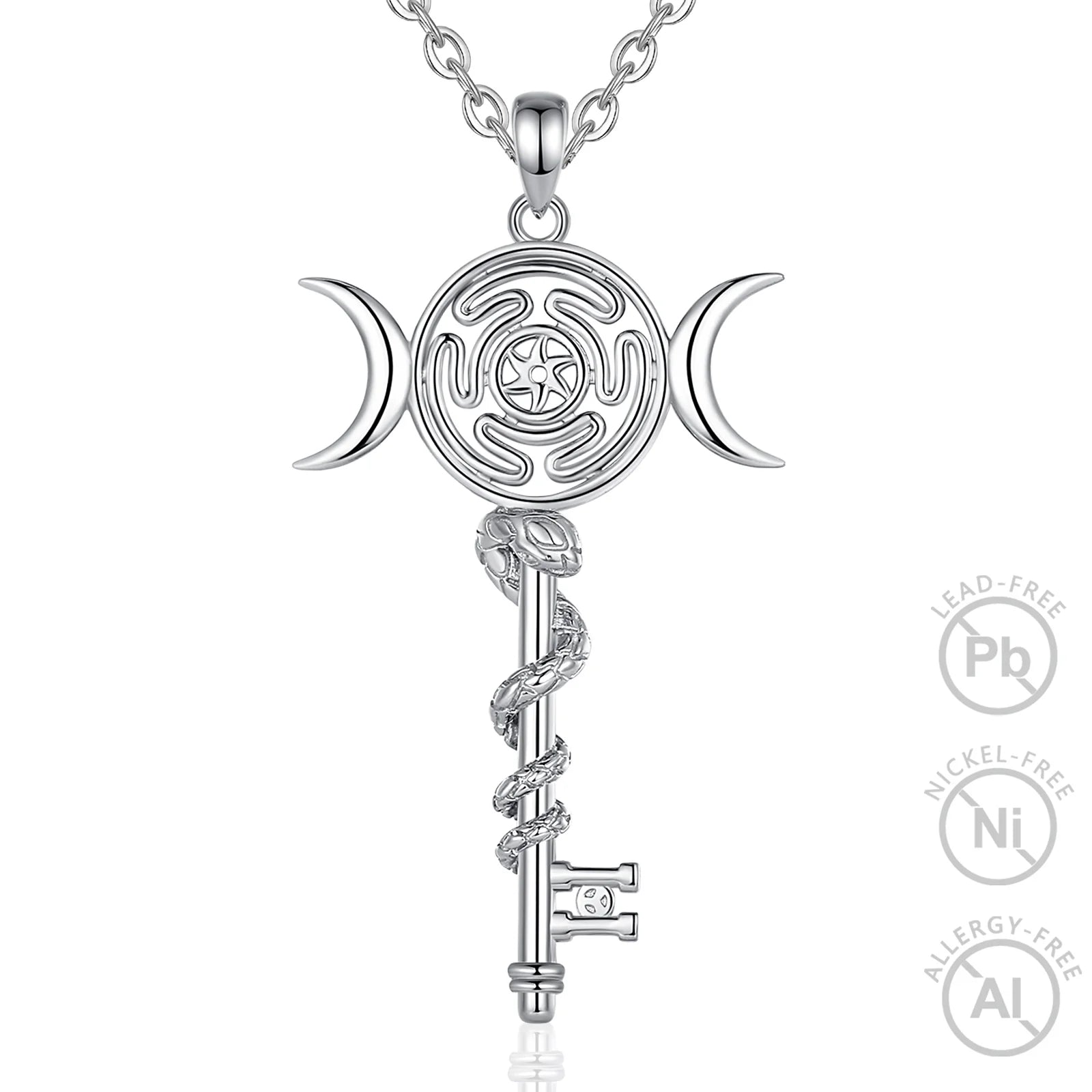 Eudora 925 Sterling Silver Hekate Wheel Necklace for Women Snake Key Triple Moon Goddess Pendant Witch Jewelry Personality Gift