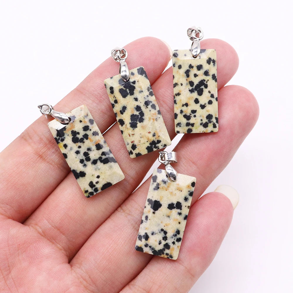 2pcs Quartz Crystal Rectangle Stone Pendants for Women DIY Necklace Natural Amethyst Lapis Lazuli Slice Pendant Earrings Jewelry