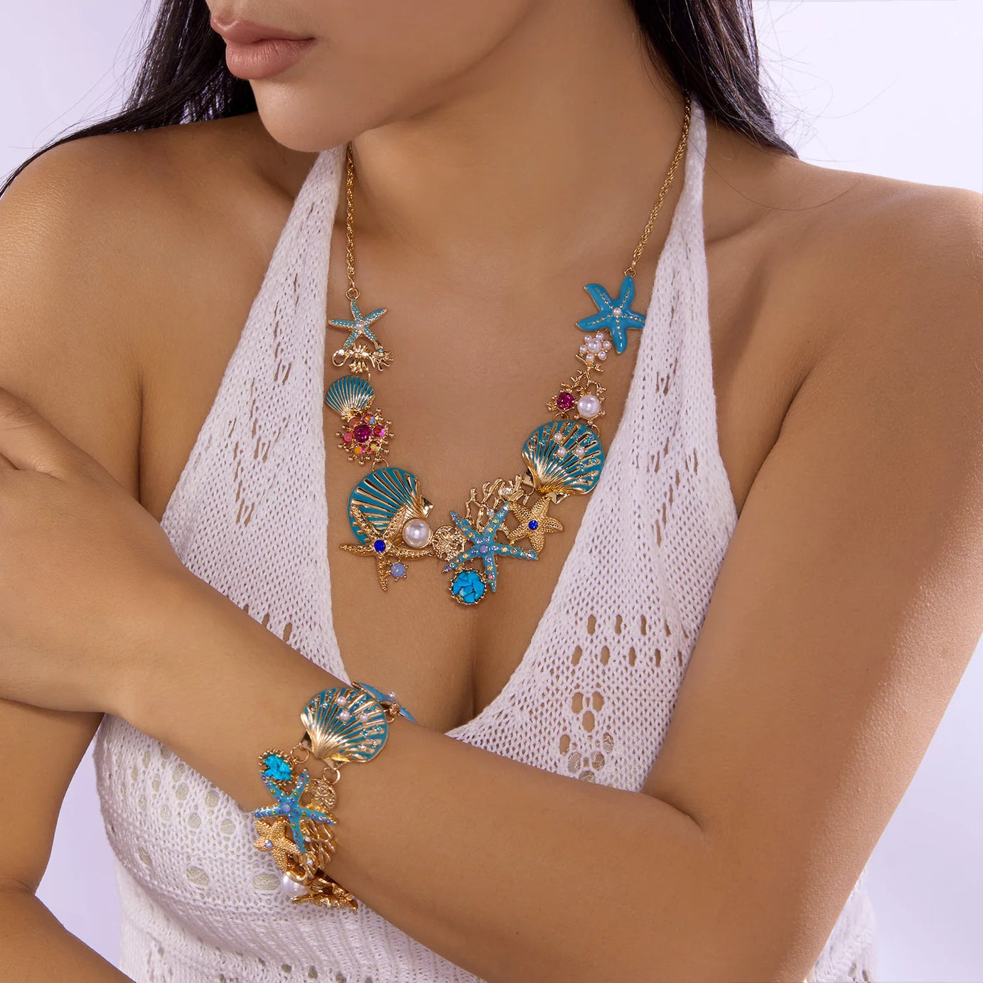 Exaggerated Coral, Starfish and Scallop Ocean Necklace, Bracelet or Earring