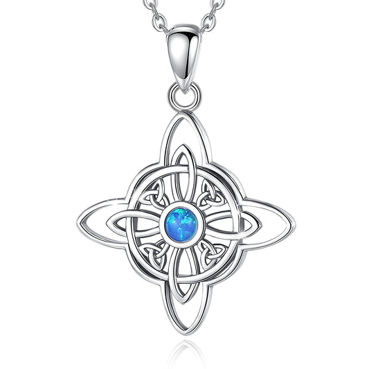 Eudora 925 Sterling Silver Witchcraft Celtic Knot Geometry Necklace Men Women Opal Wicca Amulet Necklaces Witch Jewelry Gift - Charlie Dolly