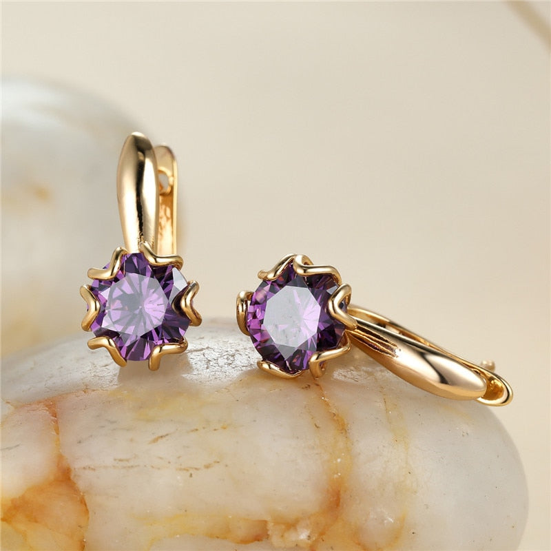 Cute Female Round Stone Hoop Earrings Rainbow Crystal Multicolor Zircon Earrings Boho Rose Gold Color Wedding Earrings For Women - Charlie Dolly