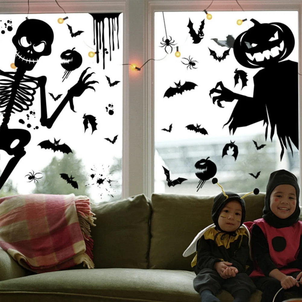 Halloween Stickers Giant Ghost Monster Ghost Shadow Window Sticker Witch Death Bat Skull Wall Stickers Halloween Party Supplies