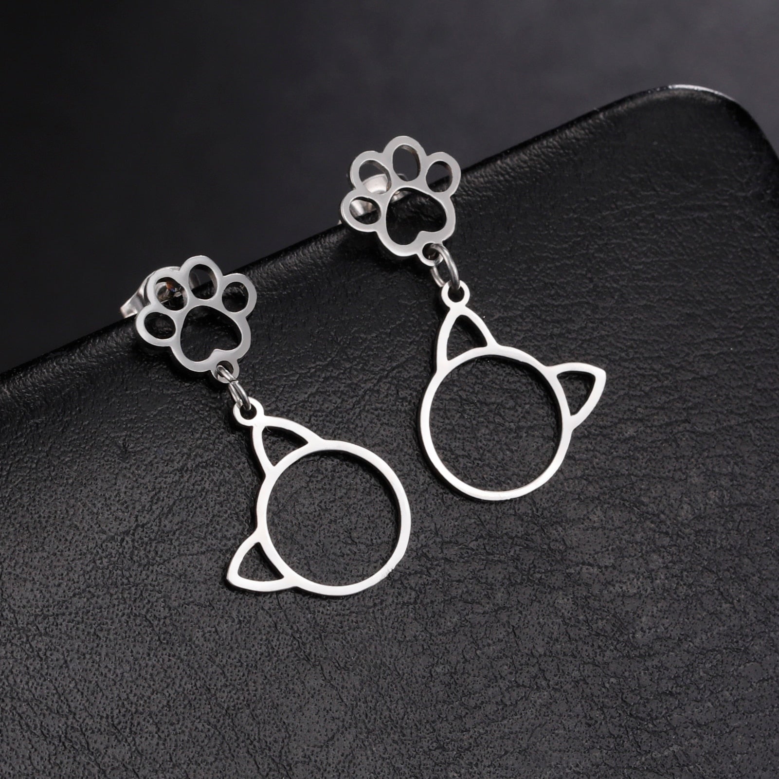 Sipuris Kitten Cat Mini Stud Earrings For Women Stainless Steel Trendy Kawaii Cute Pendant Jewelry Gifts For Couple Wedding - Charlie Dolly