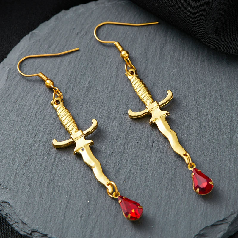 Fashion Creative Dagger Earrings Blood Red Pendant Earrings Horror Accessories Halloween Girls Jewellery Accessories Gift - Charlie Dolly