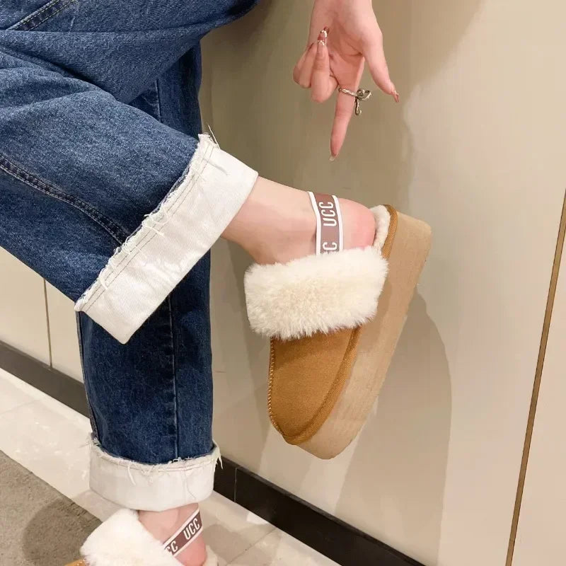 Women's Designer Non-slip Slip on Warm Platform Shoes 2023 Winter New Fashion Thick Fur Slippers Sandals Slides Zapatos De Mujer - Charlie Dolly