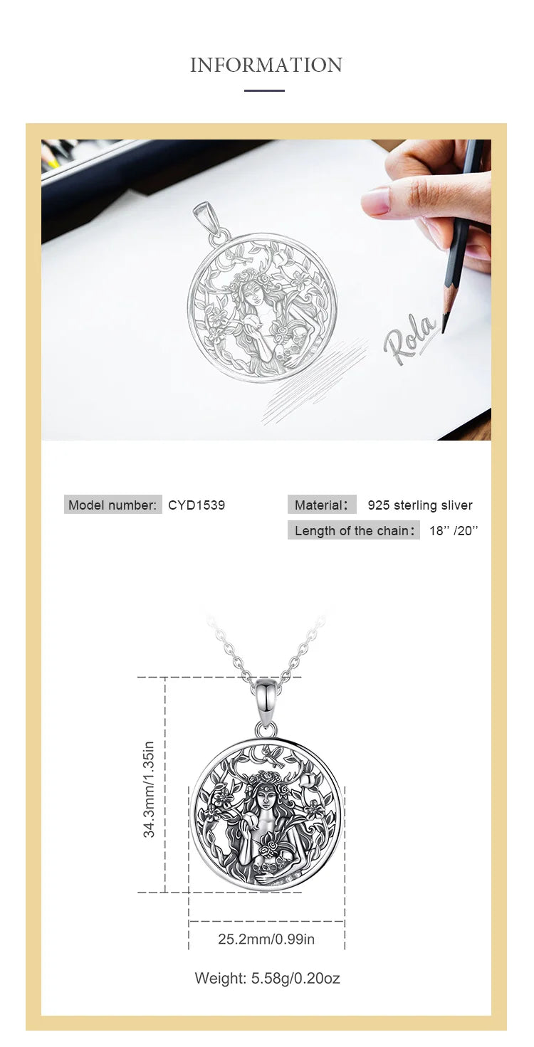 Eudora 925 Sterling Silver Dark Goddess Persephone Necklace Pomegranate Skull Pendant Greek Mythology Pagan Jewelry Gift Unisex