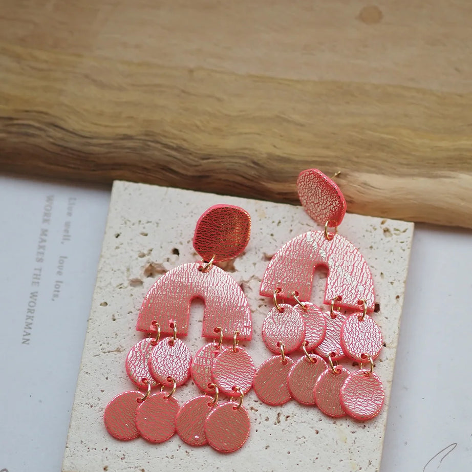 Metallic Clay Arch Fringe Statement Earrings Jewelry