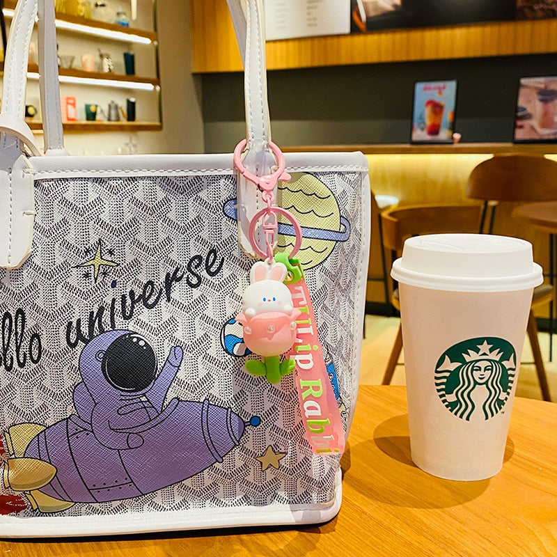 A-Z Letter Women's Cartoon Rabbit Keychain Cute Enamel Rabbit Carrot Car Bag Pendant Accessories Gift - Charlie Dolly