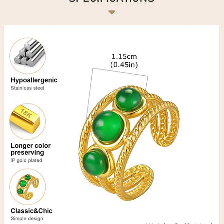 Luxury Bohemian Turquoise Ring for Women, Fashion Stainless Steel Nature Stone Open Adjustable Rings Boho Jewelry - Charlie Dolly