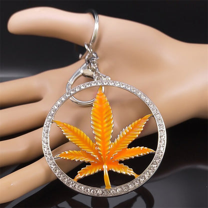 Fashion Crystal Keychain Maple Leaves Pendants Key Ring Alloy Multiple Colors Key Holder Bag Accessories Jewelry Souvenir Gifts