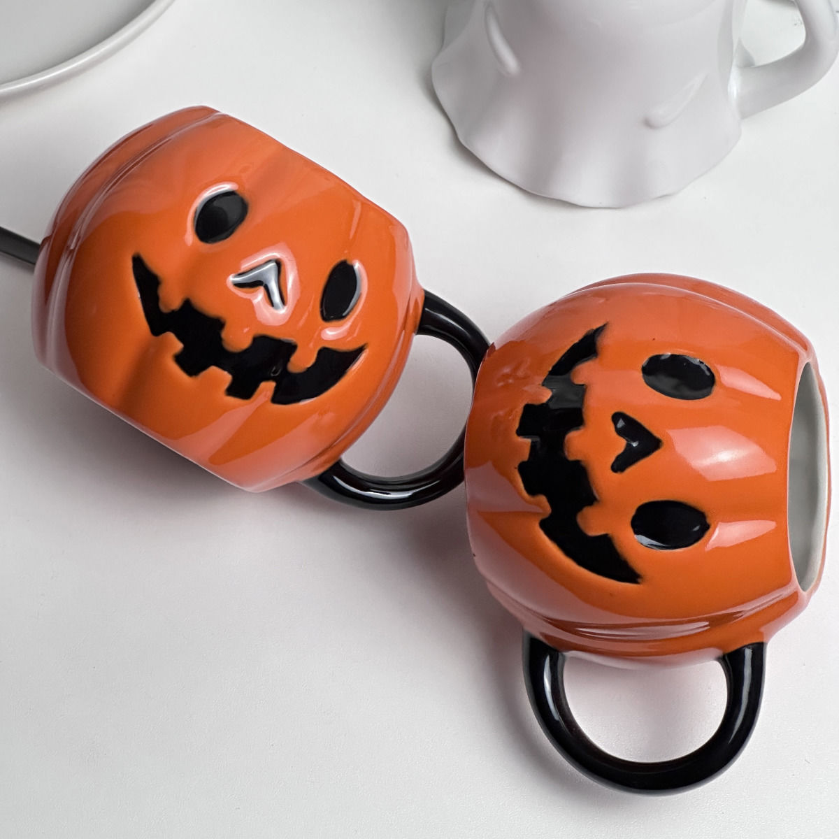 Halloween Cute Funny Little Ghost Water  Mug Embossed Ceramic Cup Design Sense Minority Creative Pumpkin Cups - Charlie Dolly