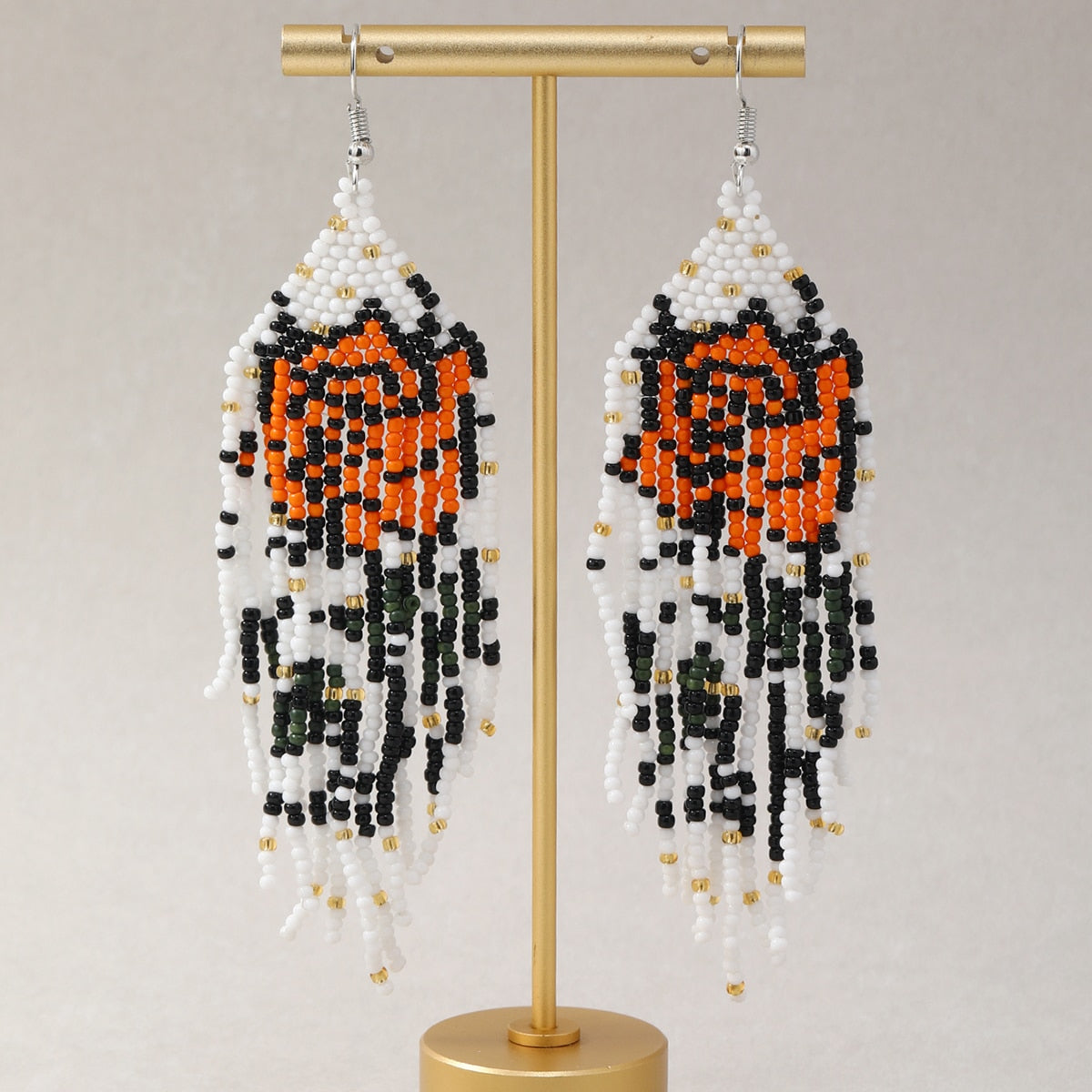 Bohemian Earrings for Women Long Bead Earring Handmade Weaving Statement Dangle Ear Studs With Oil Painting Style - Charlie Dolly